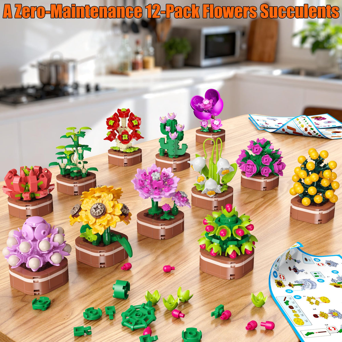 Zinat 1001-piece botanical collection showcases varied plant models for creative display.
