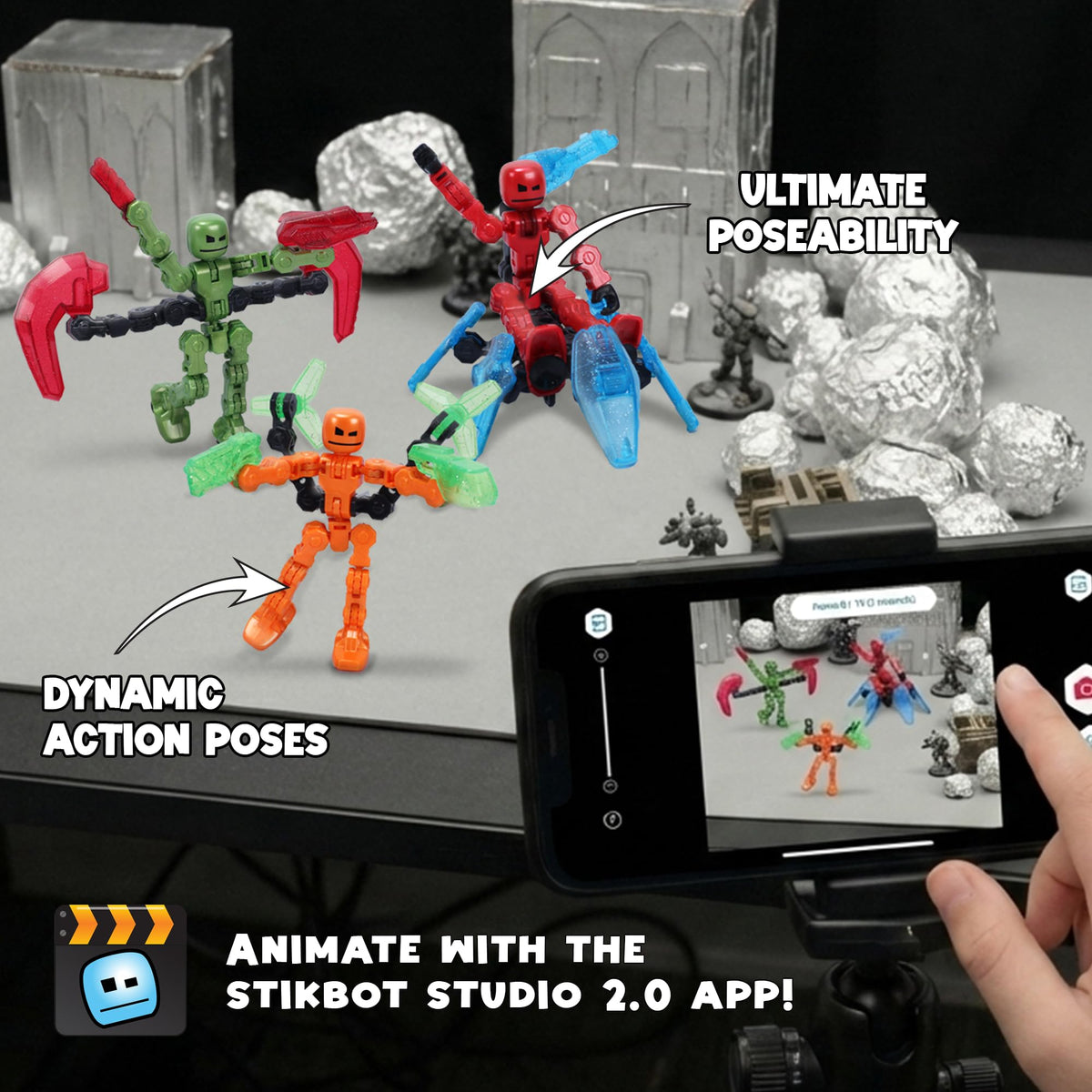 Zing KlikBot Defenders stop-motion setup scene demonstrates frame-by-frame animation.