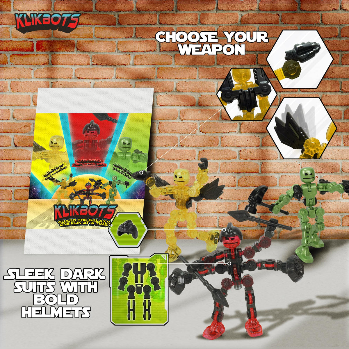Zing Klikbot Galaxy Maze villain poseable figure with weapons for action scenes.