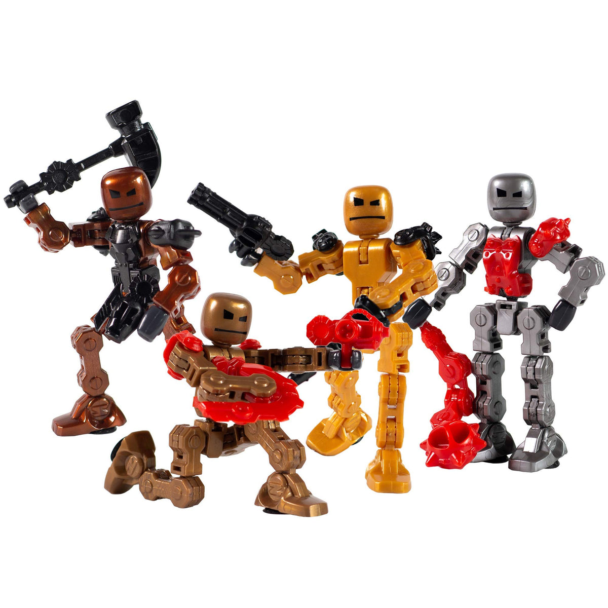 Zing Klikbot guardian figures posing for dynamic stop-motion scenes.
