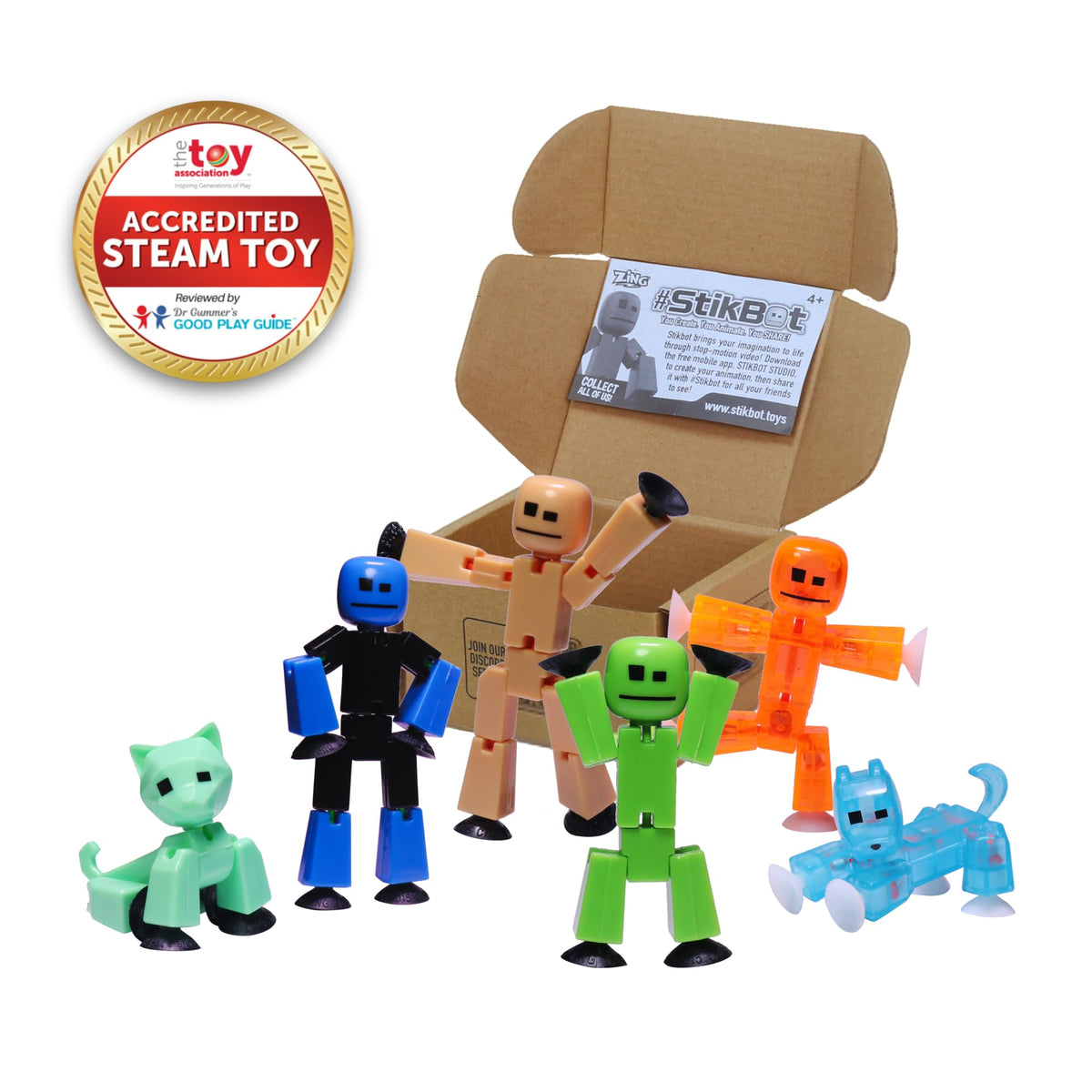 Zing StikBot dog figure showing suction feet in action for dynamic scenes