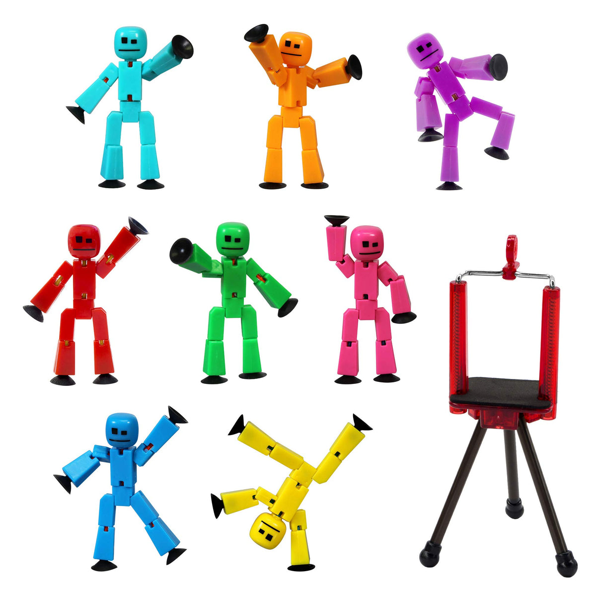 Zing Stikbot eight-color collection with tripod for creative stop-motion play.