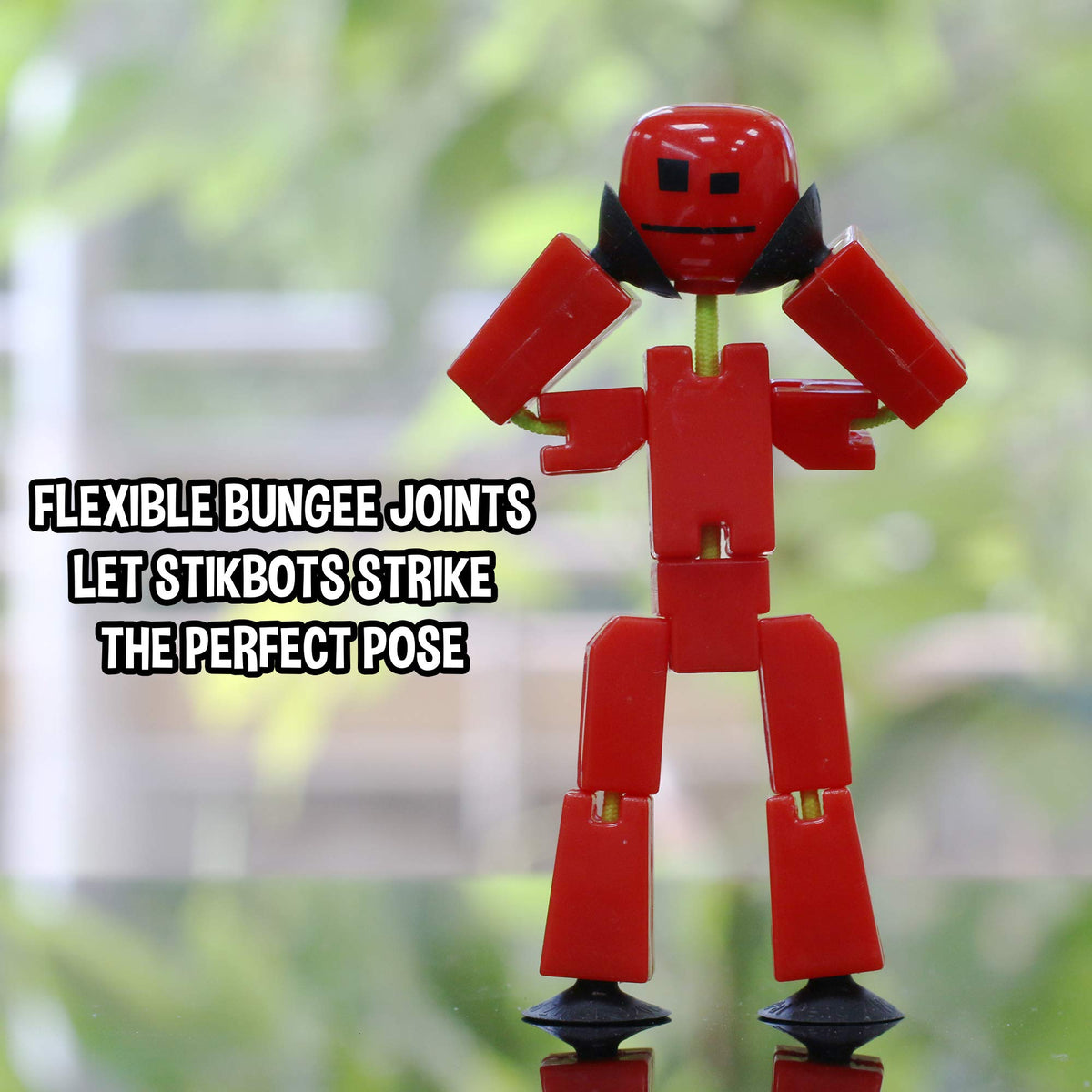Zing Stikbot poseable bots adhere to surfaces for dynamic scenes.
