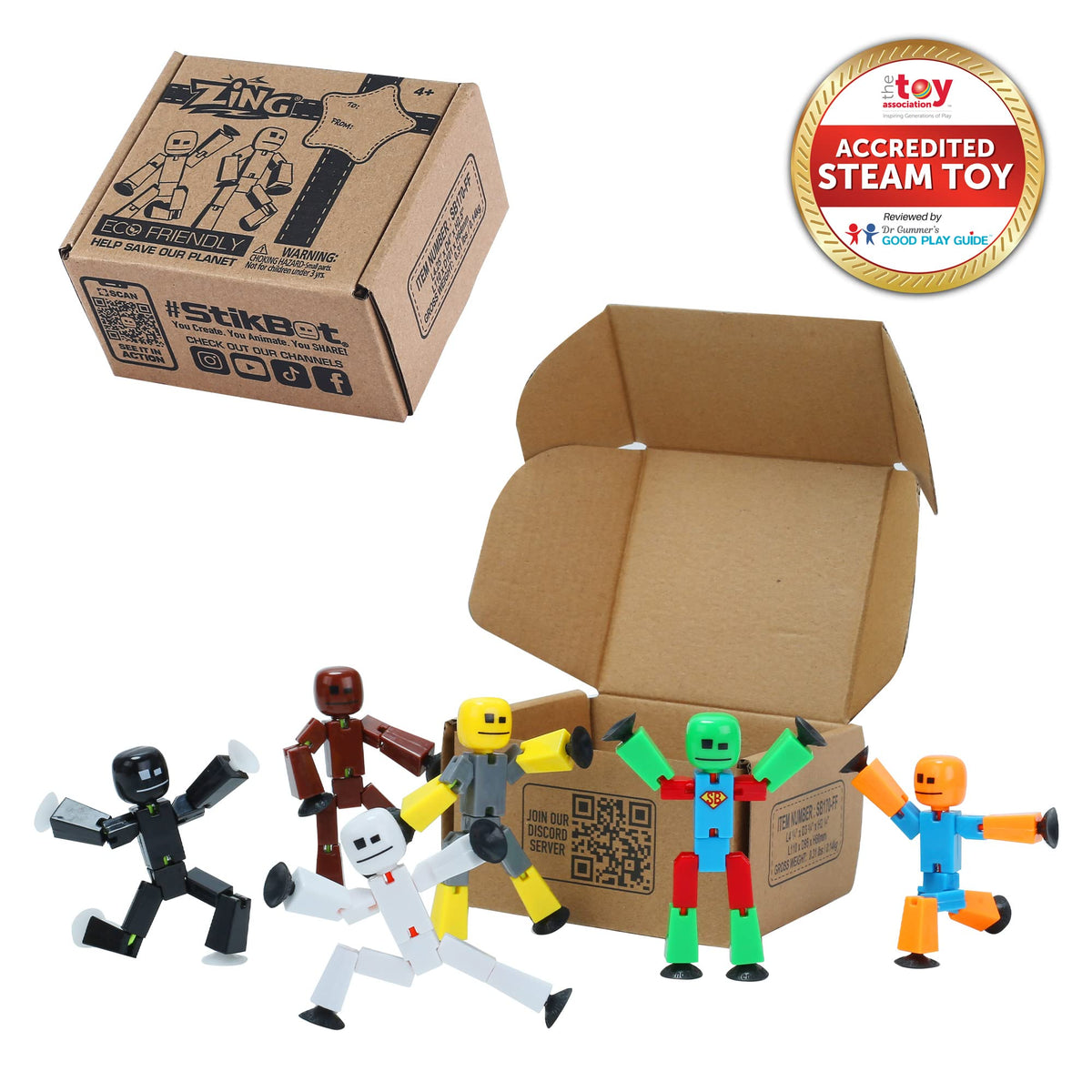 Zing Stikbot action figures pose on flat surfaces with suction cups for stable setups.