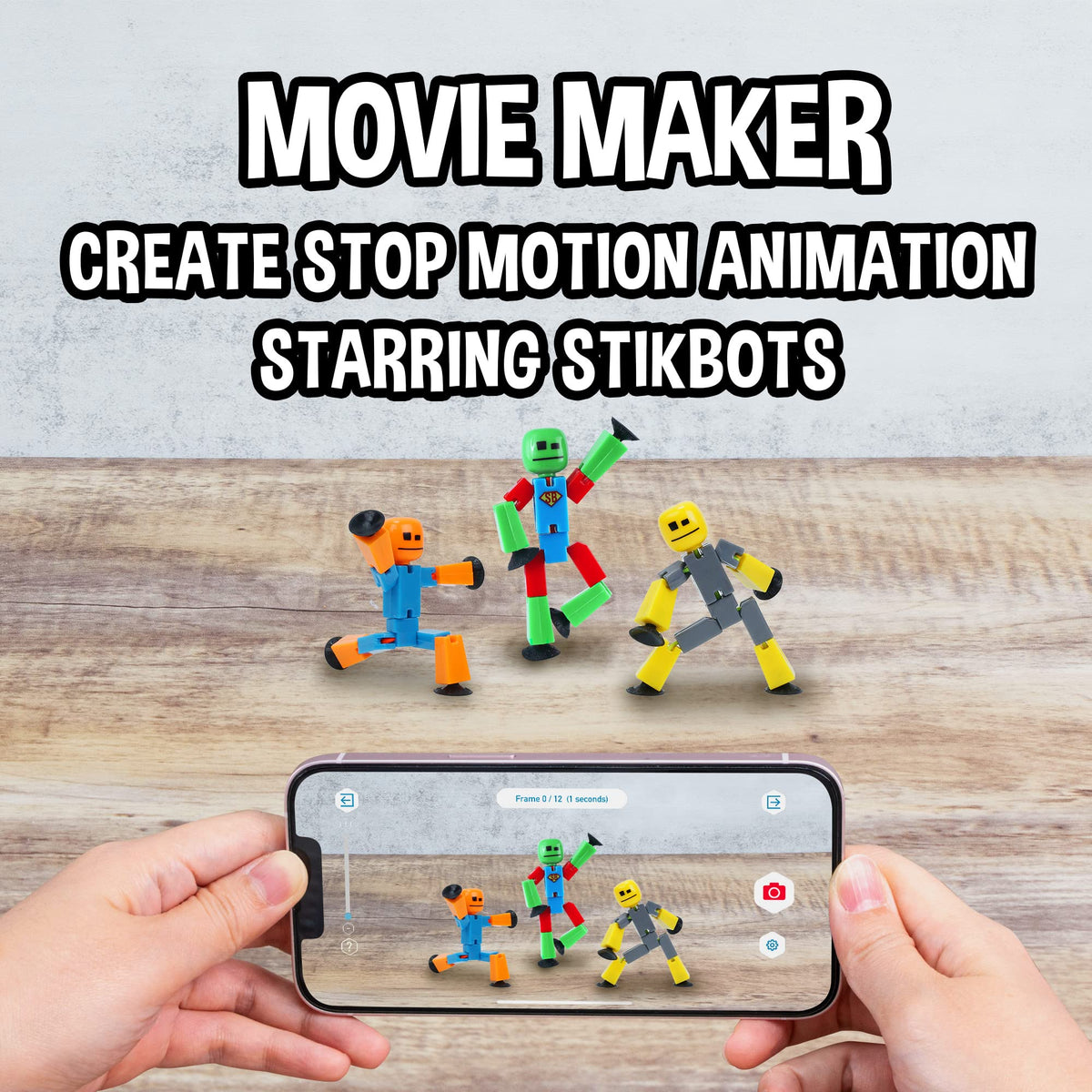 Zing Stikbot suction cup feet secure frames on smooth surfaces.