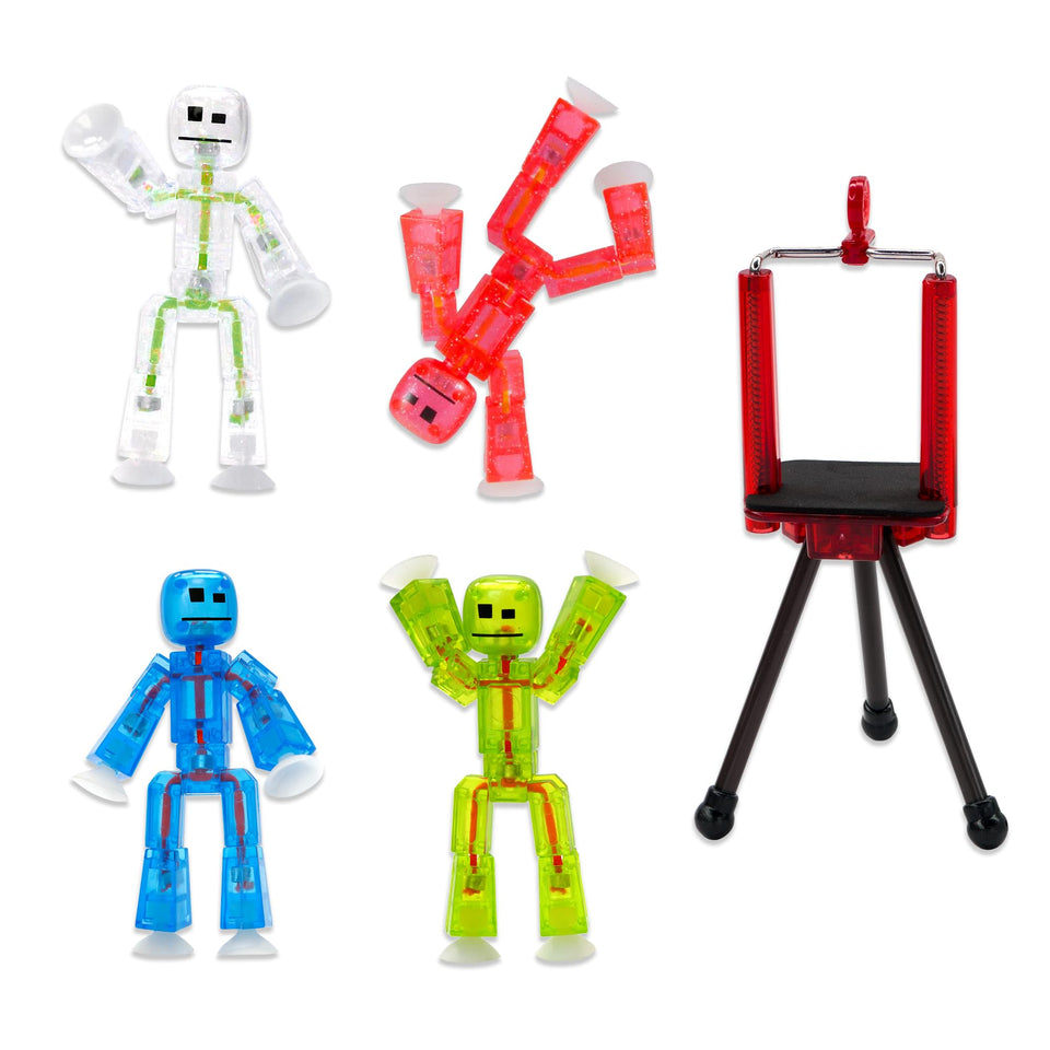 Zing Stikbots clear poseable figures with suction feet for on-surface stop motion filming