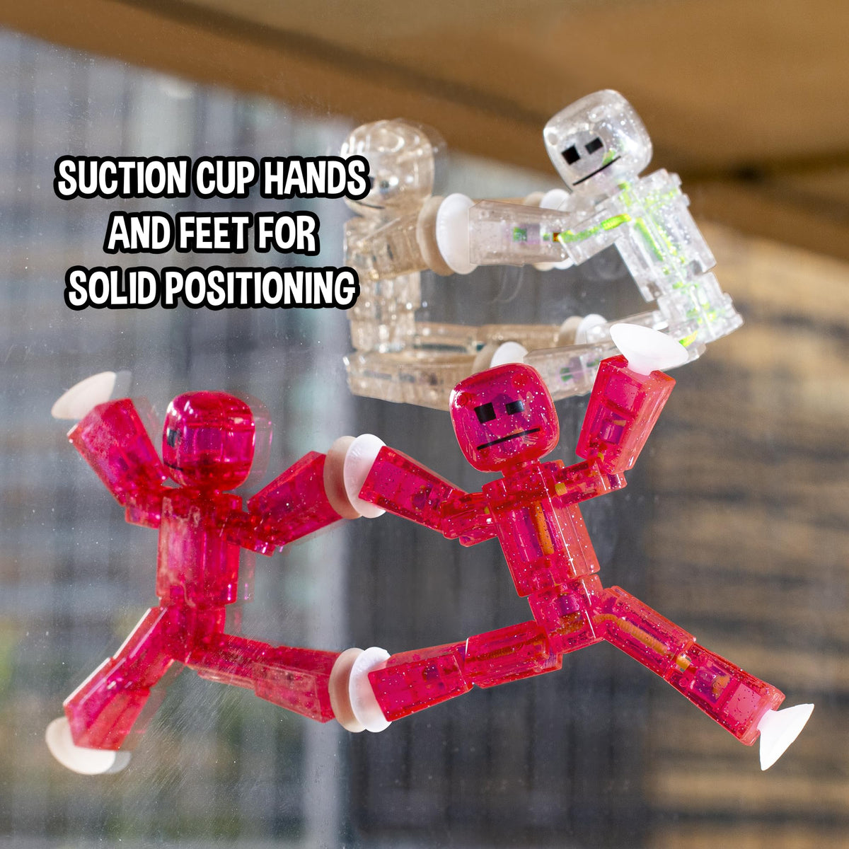 Zing Stikbots with suction feet attach to smooth surfaces for versatile scenes