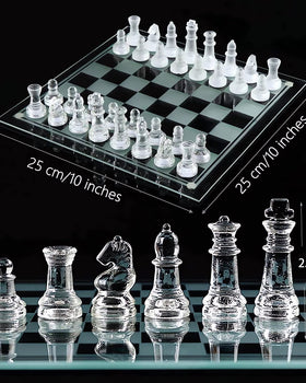Ziphia glass chess pieces with soft felt bases for smooth moves and board protection.