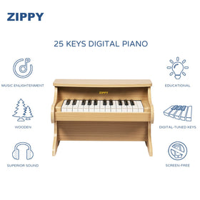 ZIPPY Kids Piano Keyboard wooden body close-up with oak finish
