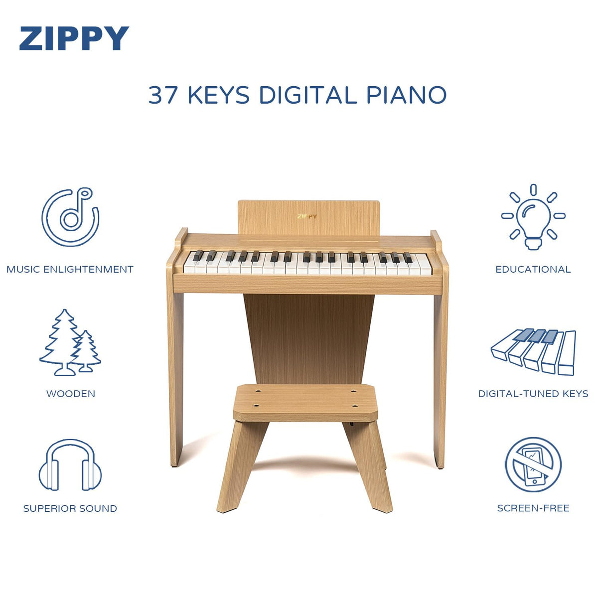 ZIPPY wooden piano with sturdy design for durable playtime