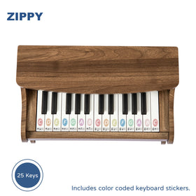 ZIPPY Walnut Kids Piano assembly guide view for easy setup and family fun.