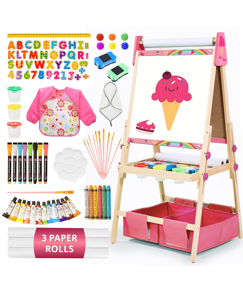 ZippyZebra Art Easel for Kids pink front view with adjustable heights