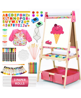 ZippyZebra Art Easel for Kids pink front view with adjustable heights