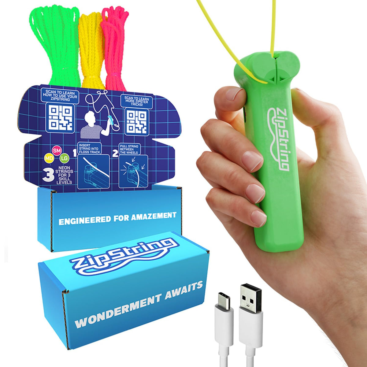 ZipString Original front view in luscious lime for outdoor play and easy control.
