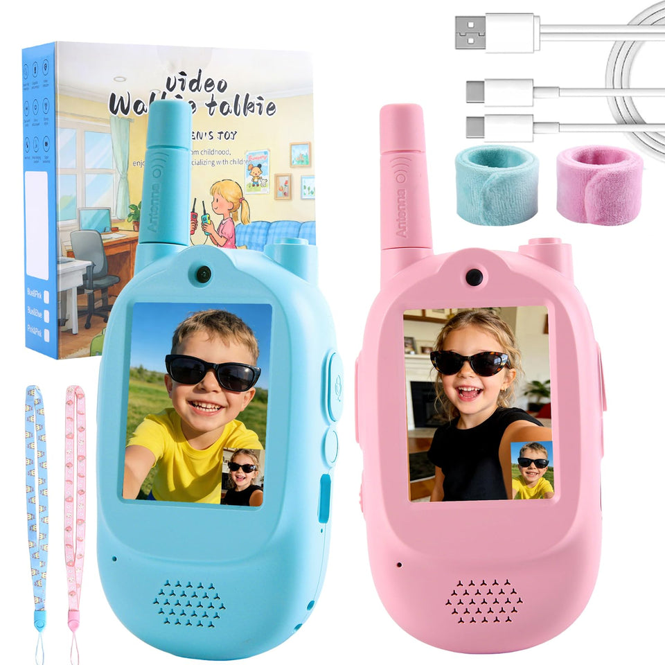 Zipvac kids walkie talkies blue front view with real time video chat
