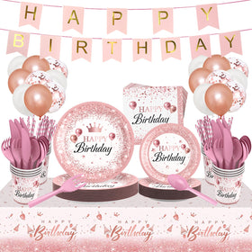 ZIRICHER pink 212Pcs birthday kit overview for easy party setup