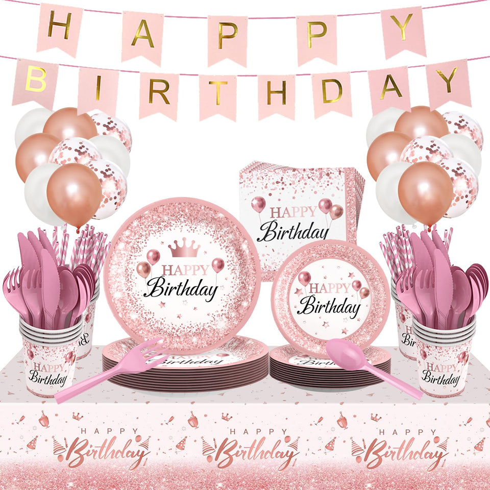 ZIRICHER pink 212Pcs birthday kit overview for easy party setup