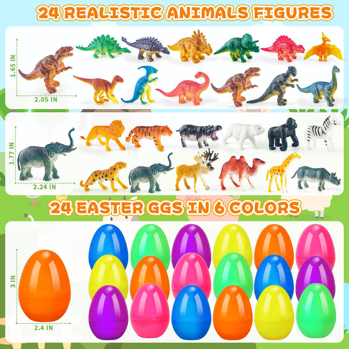 ZIRSENG Easter eggs with animal figurines inside promote imaginative play.