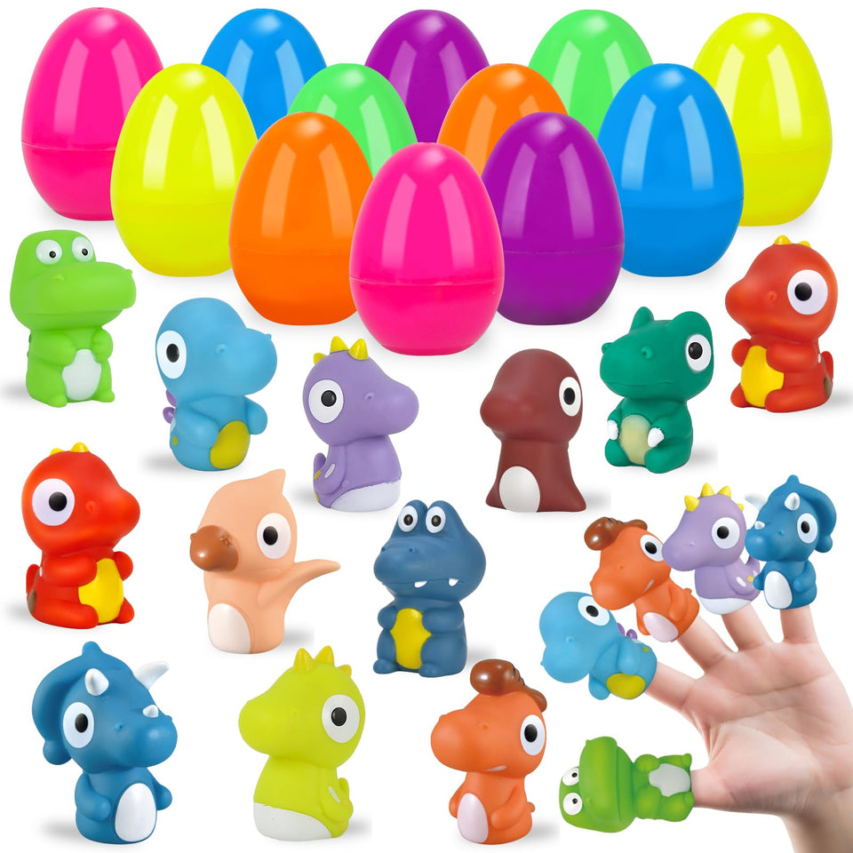 ZIRSENG prefixed Easter eggs with dinosaur puppets for engaging egg hunts.