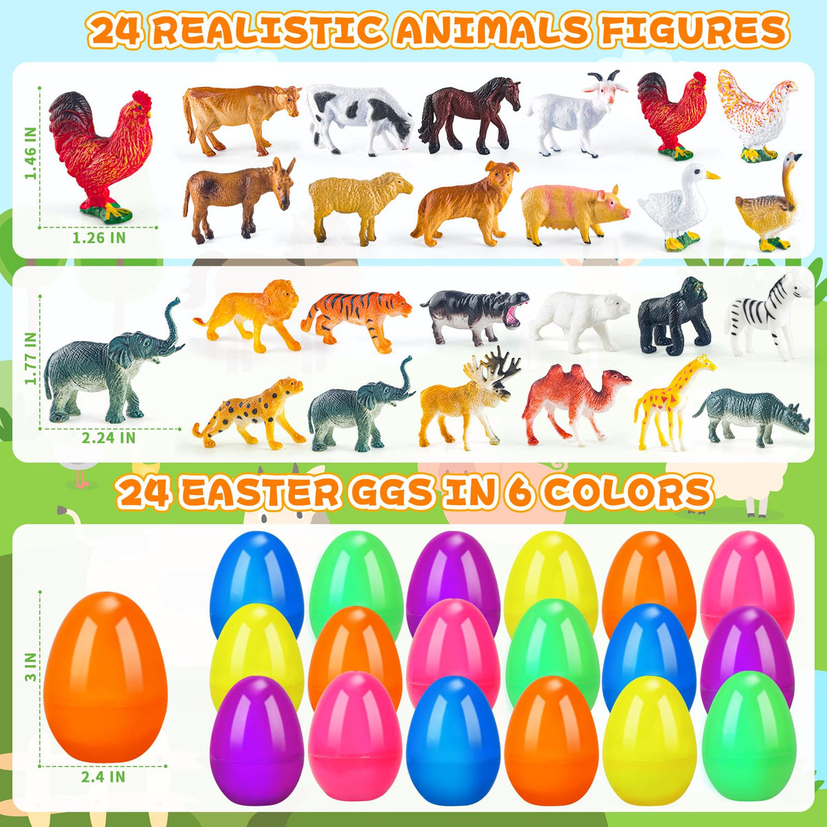 ZIRSENG realistic animal figurines included with eggs for imaginative play.