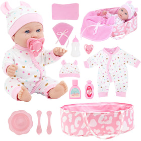 ZITA ELEMENT 12-inch baby doll with sleeping basket enables gentle nurturing play.