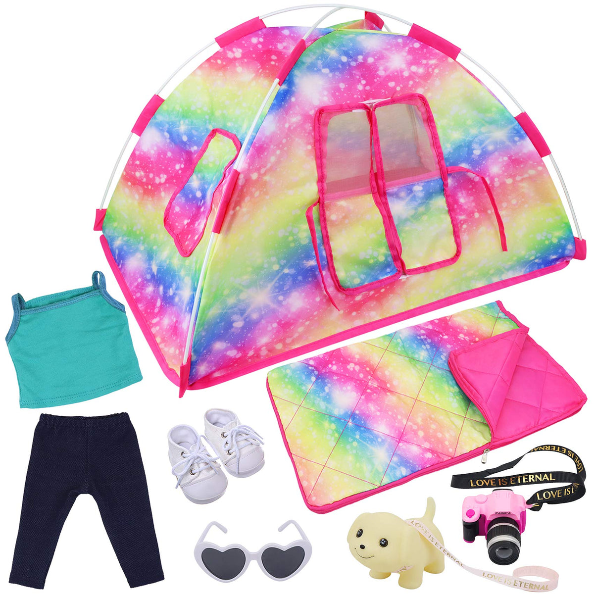 ZITA ELEMENT 18-inch doll camping tent in rainbow pink for imaginative play