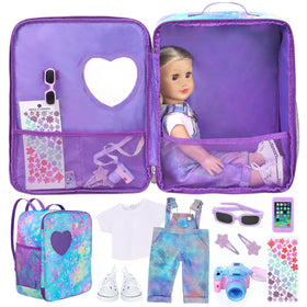 ZITA ELEMENT 18 inch doll carrier backpack in blue purple tie-dye for stylish doll travel