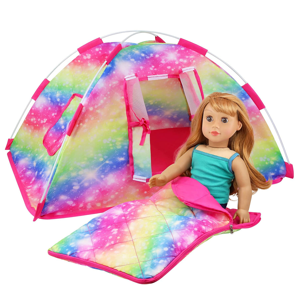 ZITA ELEMENT toy dog with 18-inch doll camping adventures