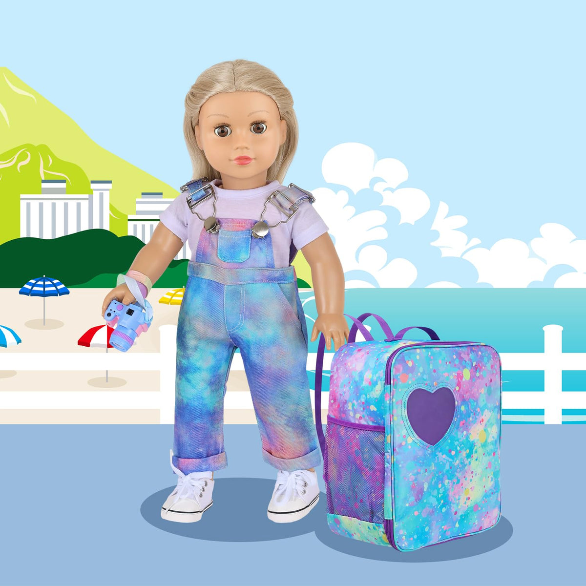 ZITA ELEMENT white T-shirt and blue tie-dye pants outfit for casual doll looks