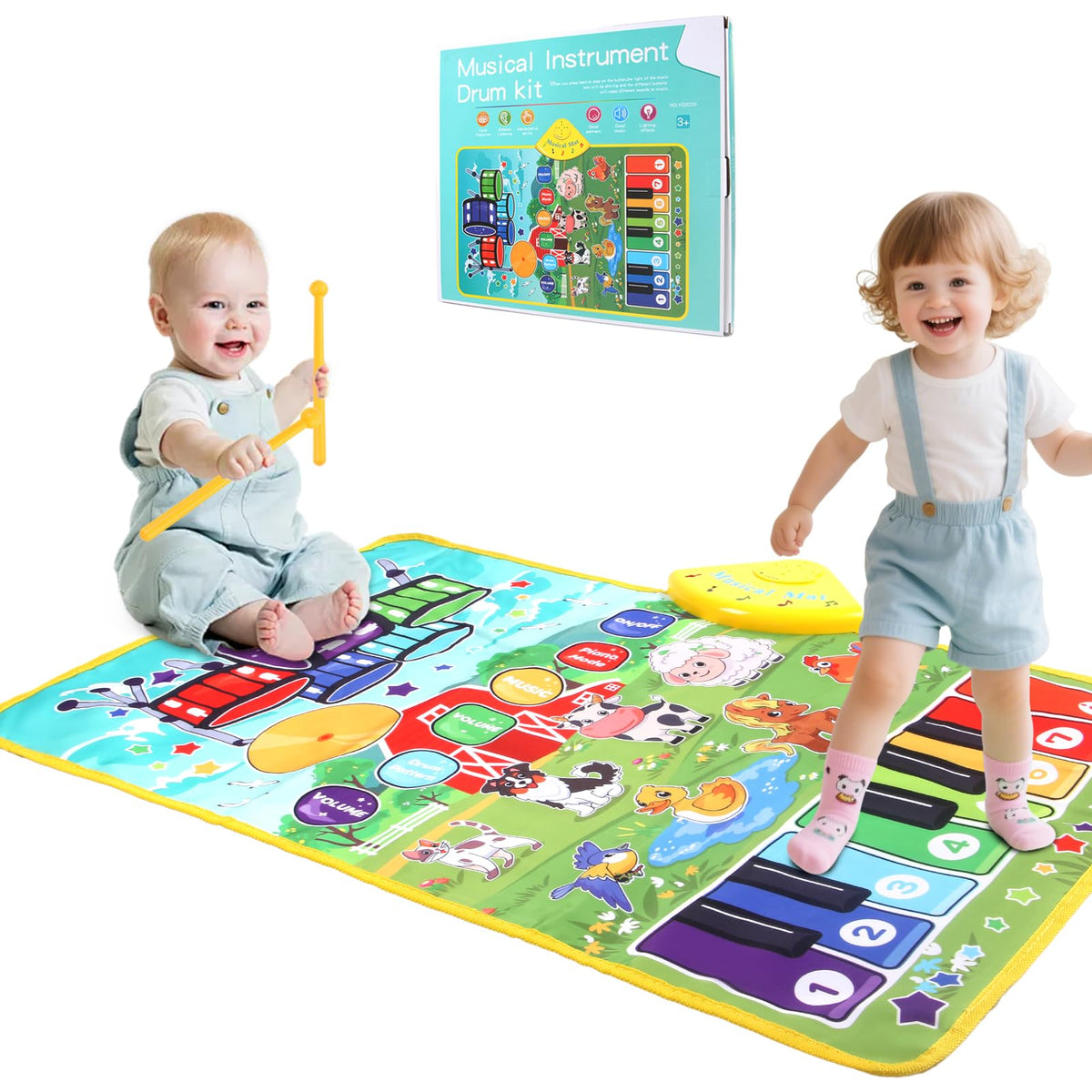 Zitranse 3-in-1 Musical Mat, piano and drums, farm theme for playful learning.