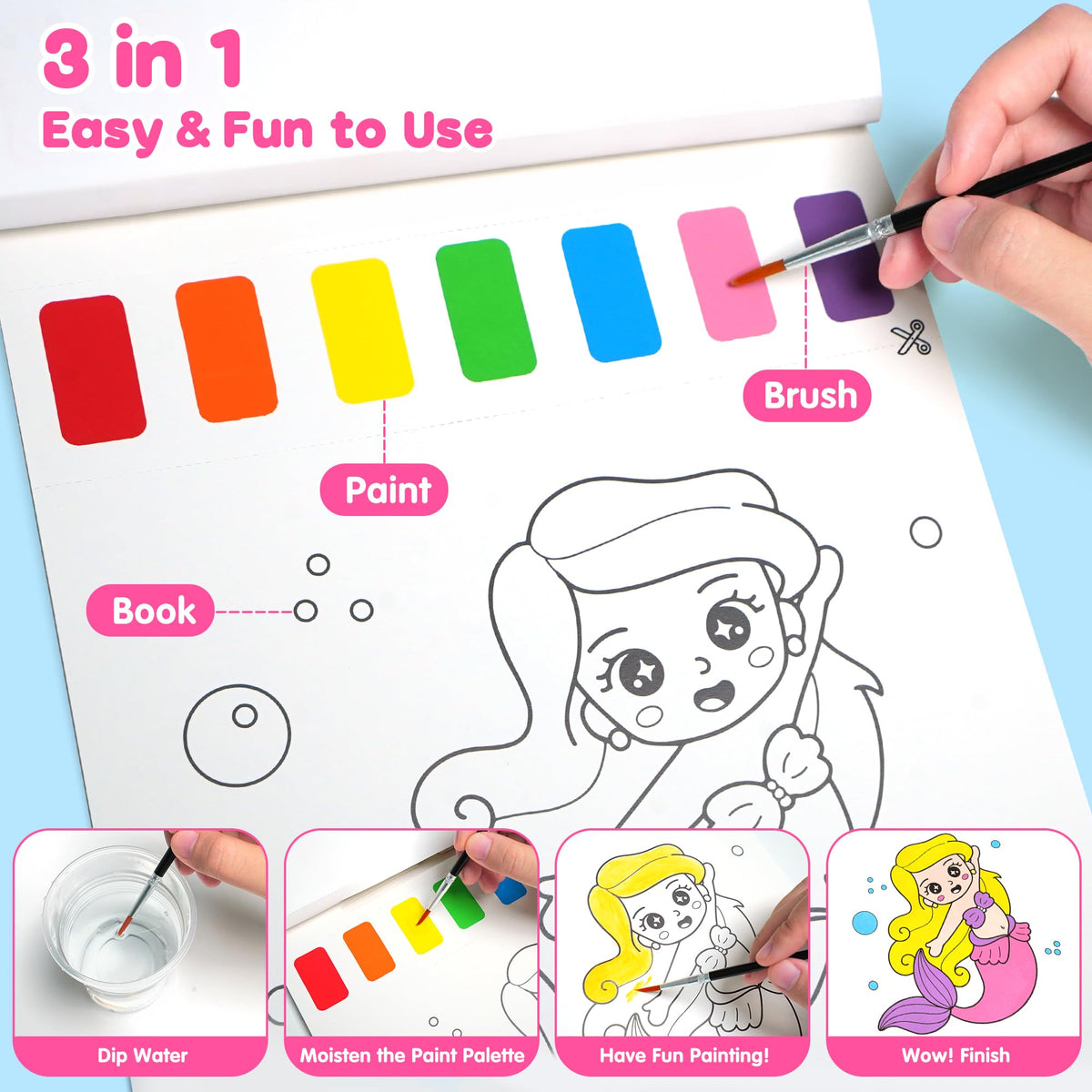 ZIZZ animal book pages offer color exploration with mess-free water painting.