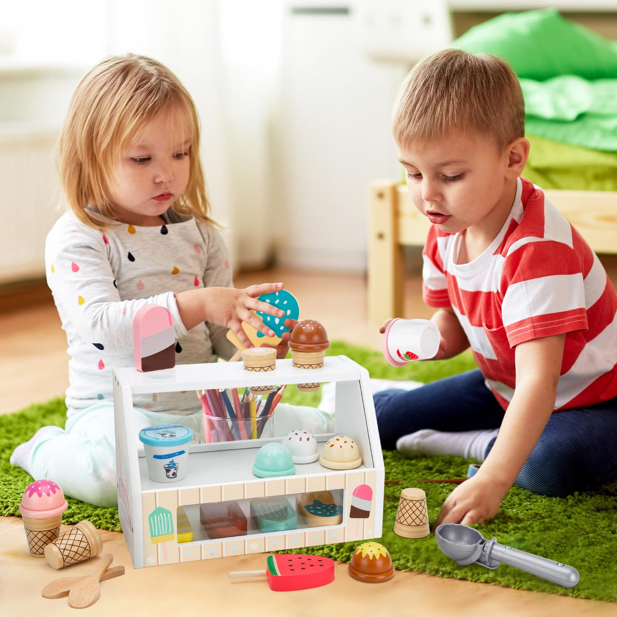 ZJEFUNS ice cream counter play — invites cooperative play and social interaction.