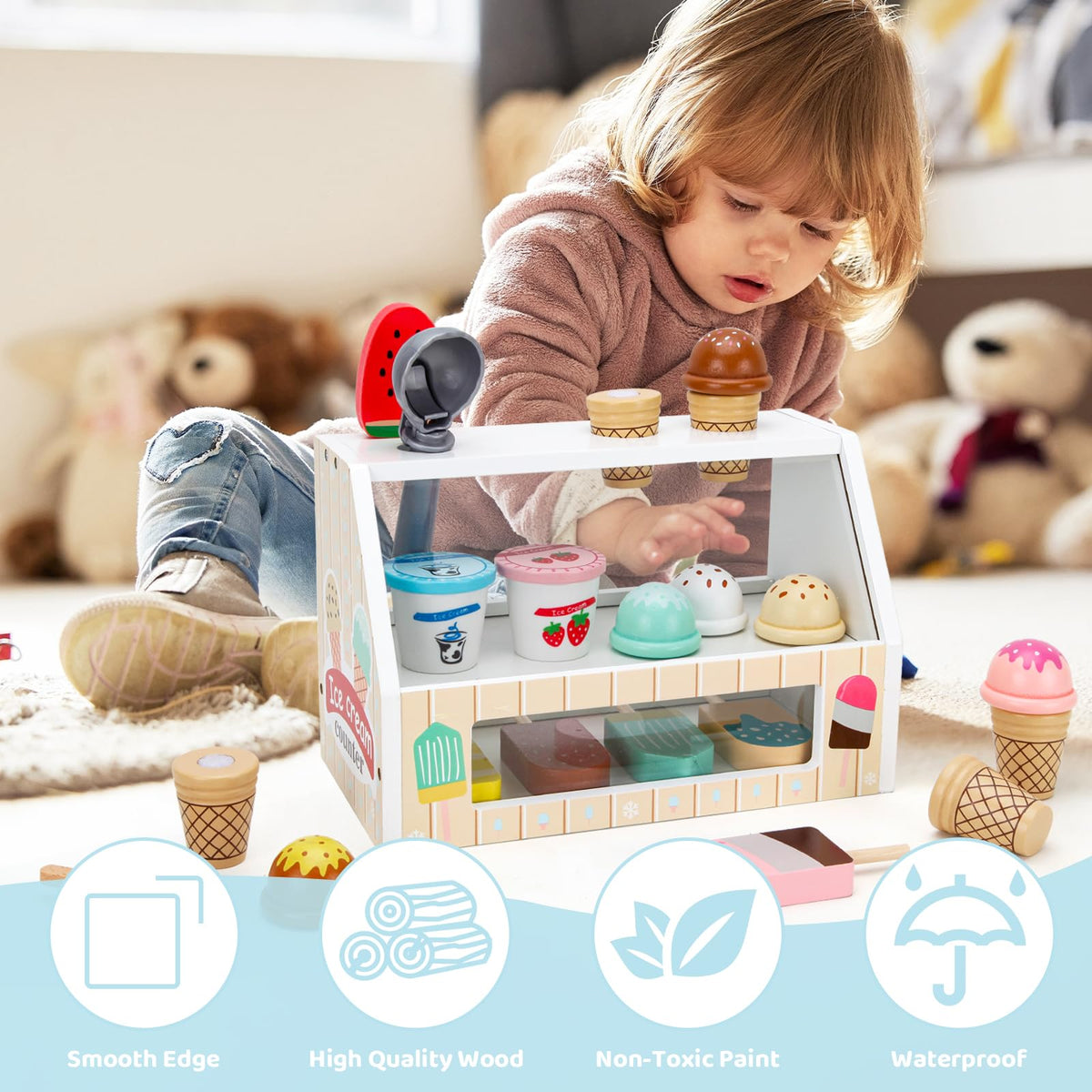 ZJEFUNS wooden coins — convenient pretend money to practice simple counting.