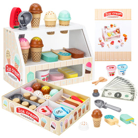 ZJEFUNS wooden ice cream stand — promotes organized pretend-store play.
