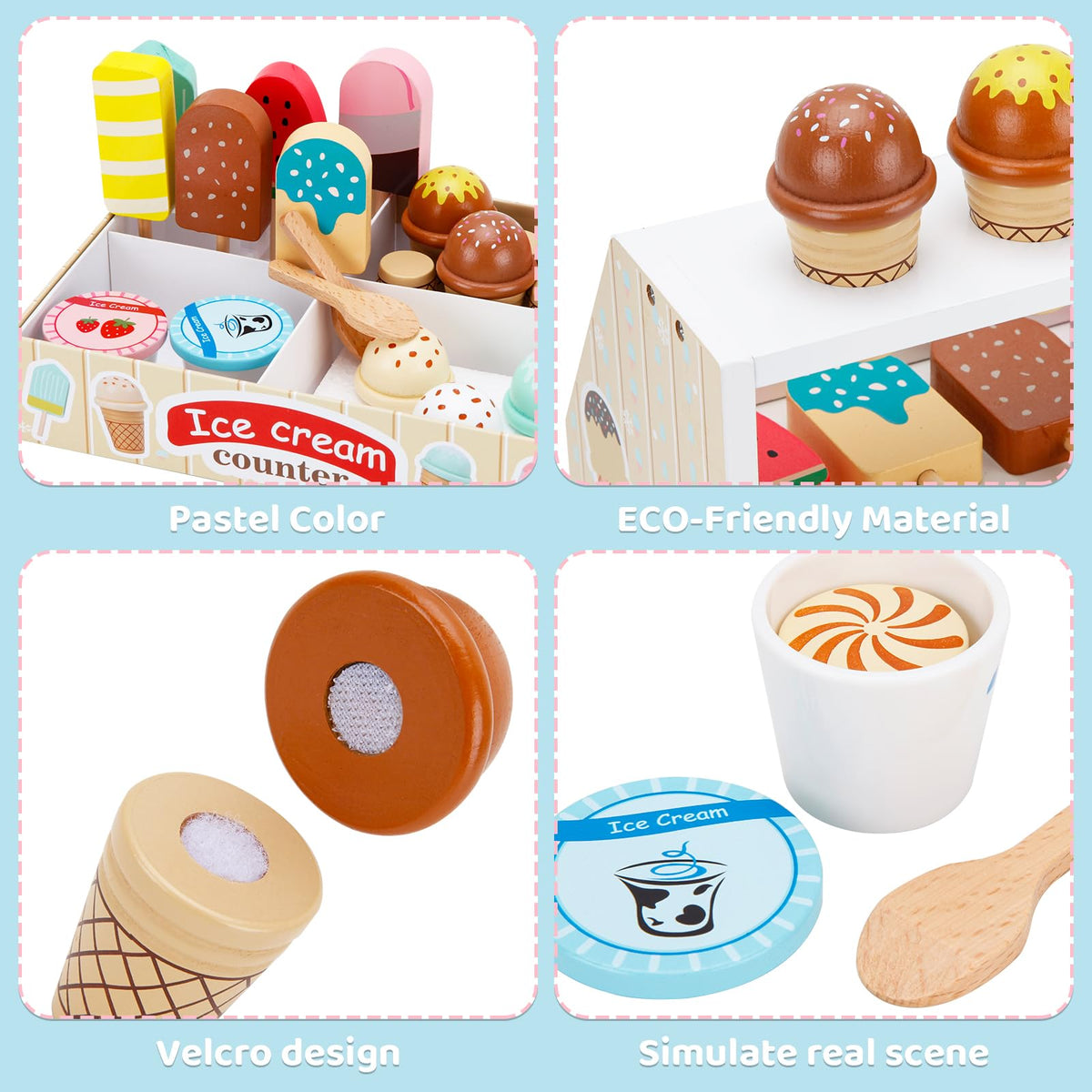 ZJEFUNS wooden scoops — smooth handles for safe, precise scooping during play.