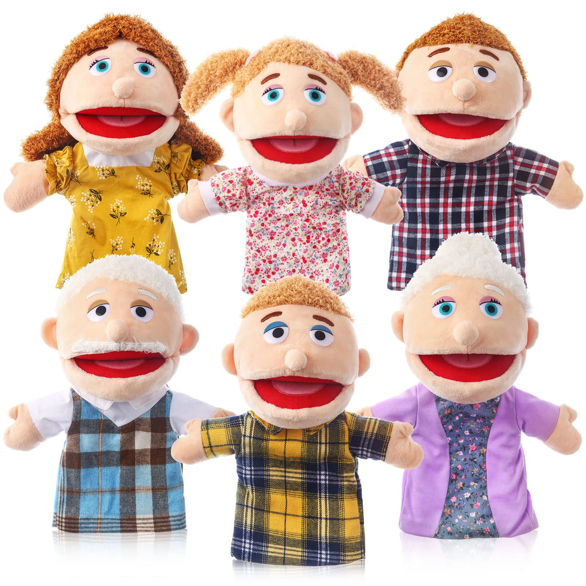 ZJoey 6 Pcs family hand puppets collection for imaginative storytelling and pretend play.