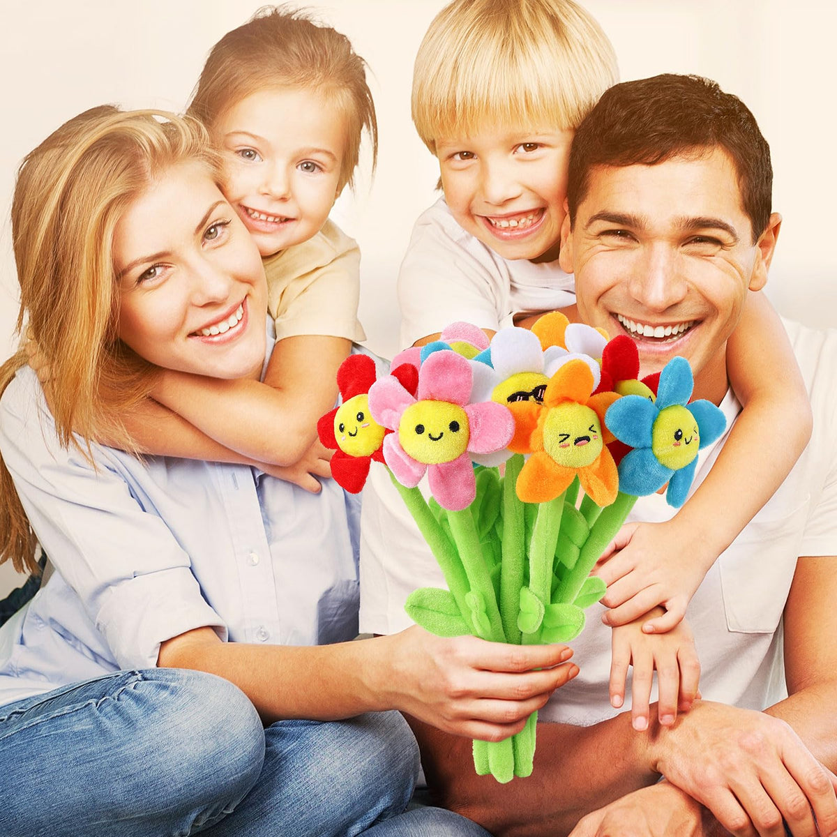 ZJoey bouquet-style plush flowers enhance stairs and desks.