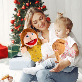ZJoey family puppets closeup shows soft plush material and lifelike features for kids.