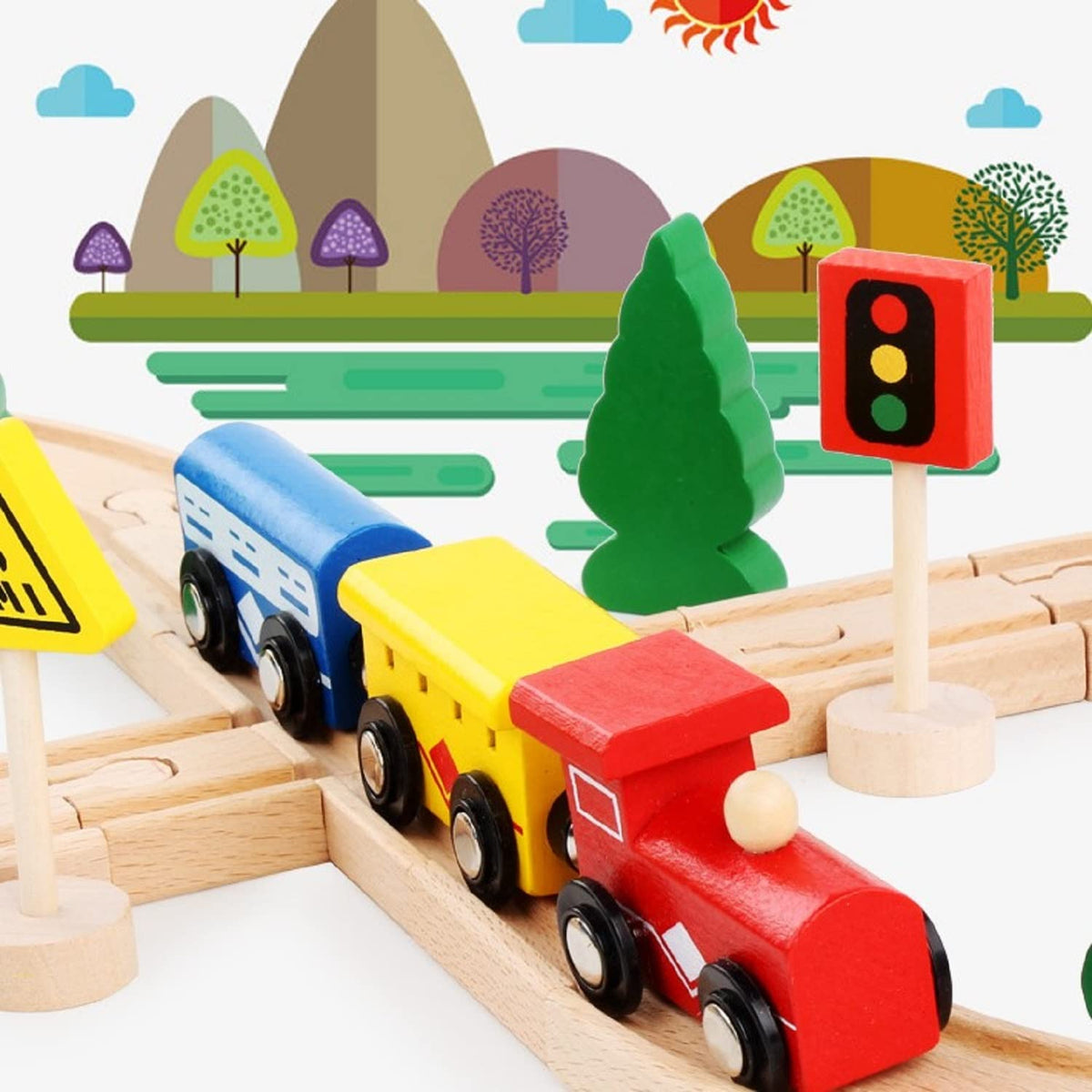 ZKKEIIE magnetic trains glide smoothly on wooden tracks