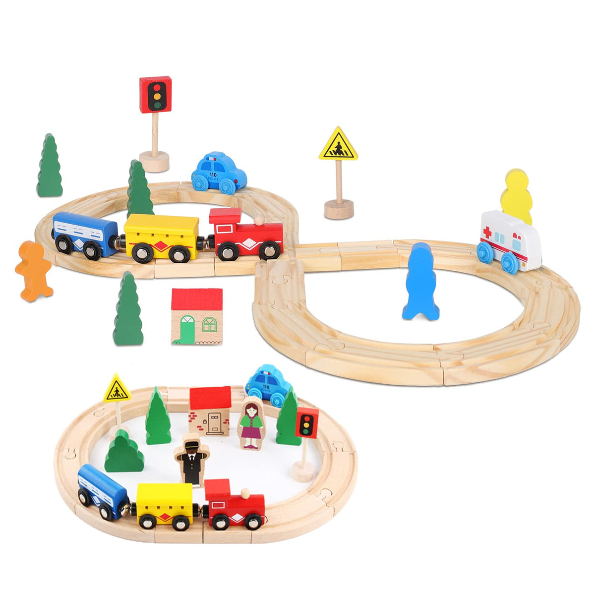 ZKKEIIE wooden train tracks assembly for creative construction play