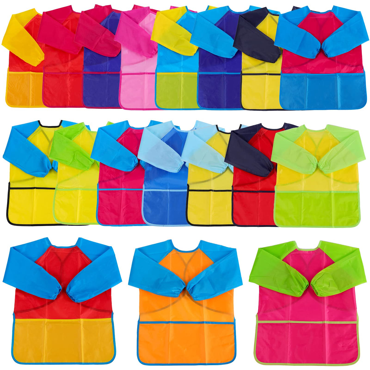 Zkptops blue long-sleeve art smock with pockets protects clothing during painting.