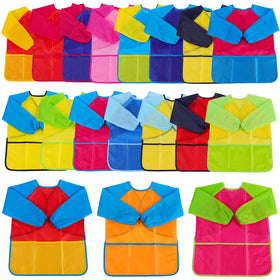 Zkptops blue long-sleeve art smock with pockets protects clothing during painting.