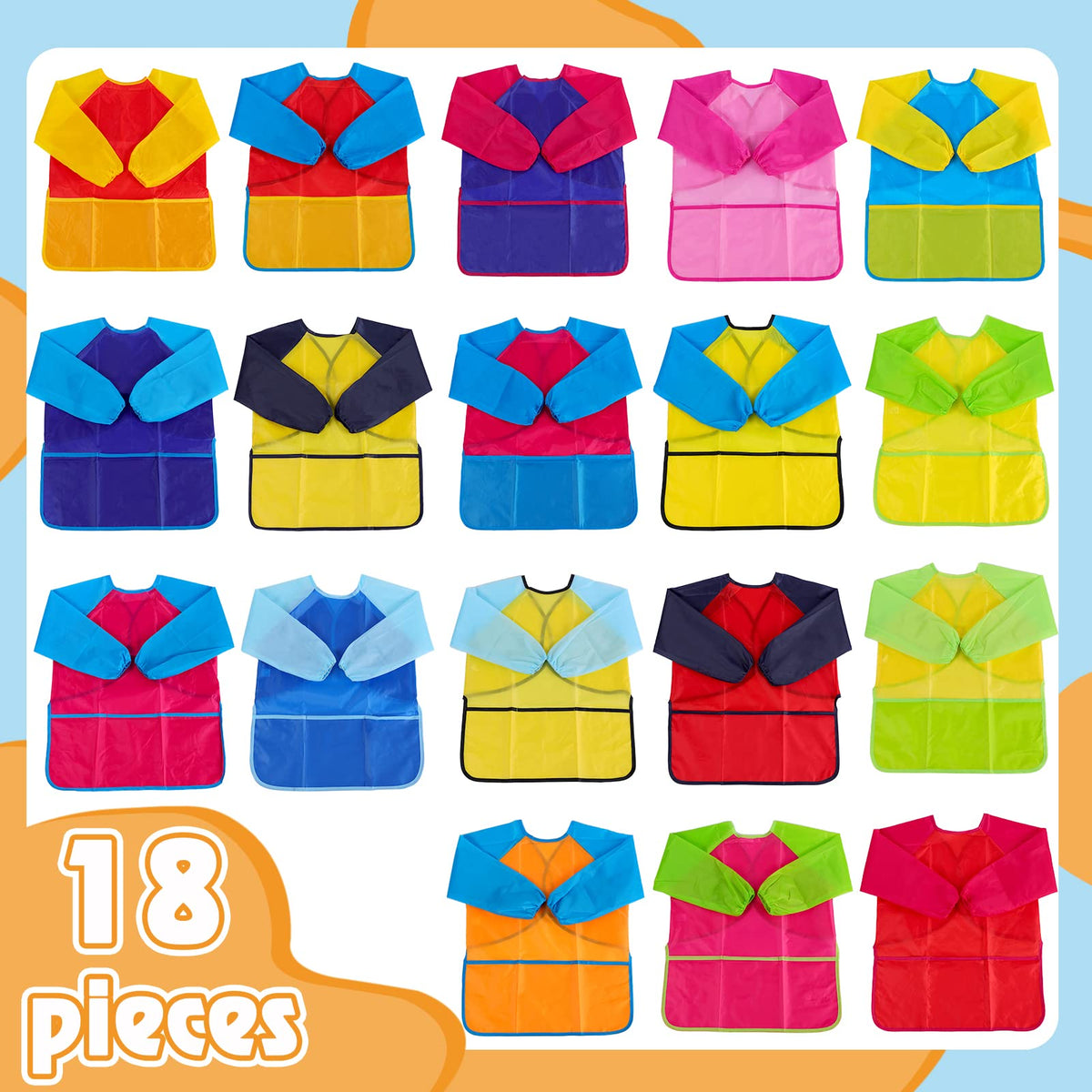 Zkptops three-front-pockets art smock keeps brushes and snacks organized.