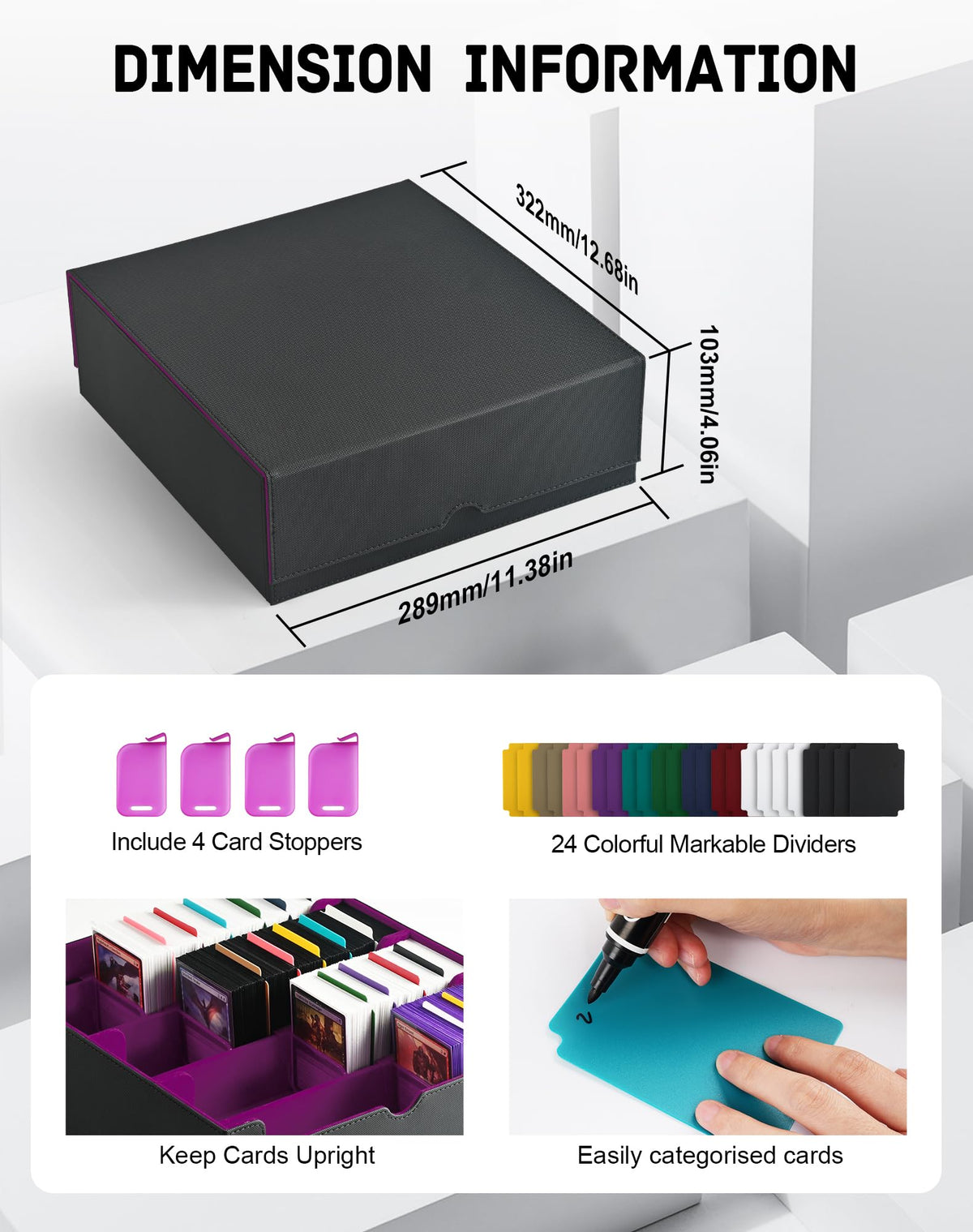 ZLCA box with 24 writable dividers organizes cards efficiently.