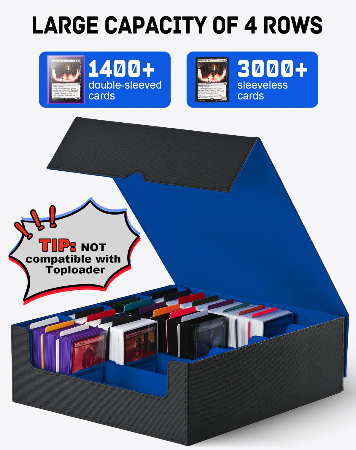 ZLCA storage box with 24 writable dividers for easy card sorting.