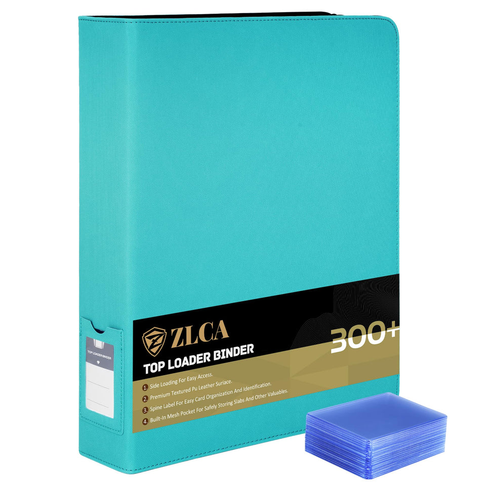 ZLCA Top Loader Binder shows 9-pocket pages for 324-card capacity, ideal for collectors.