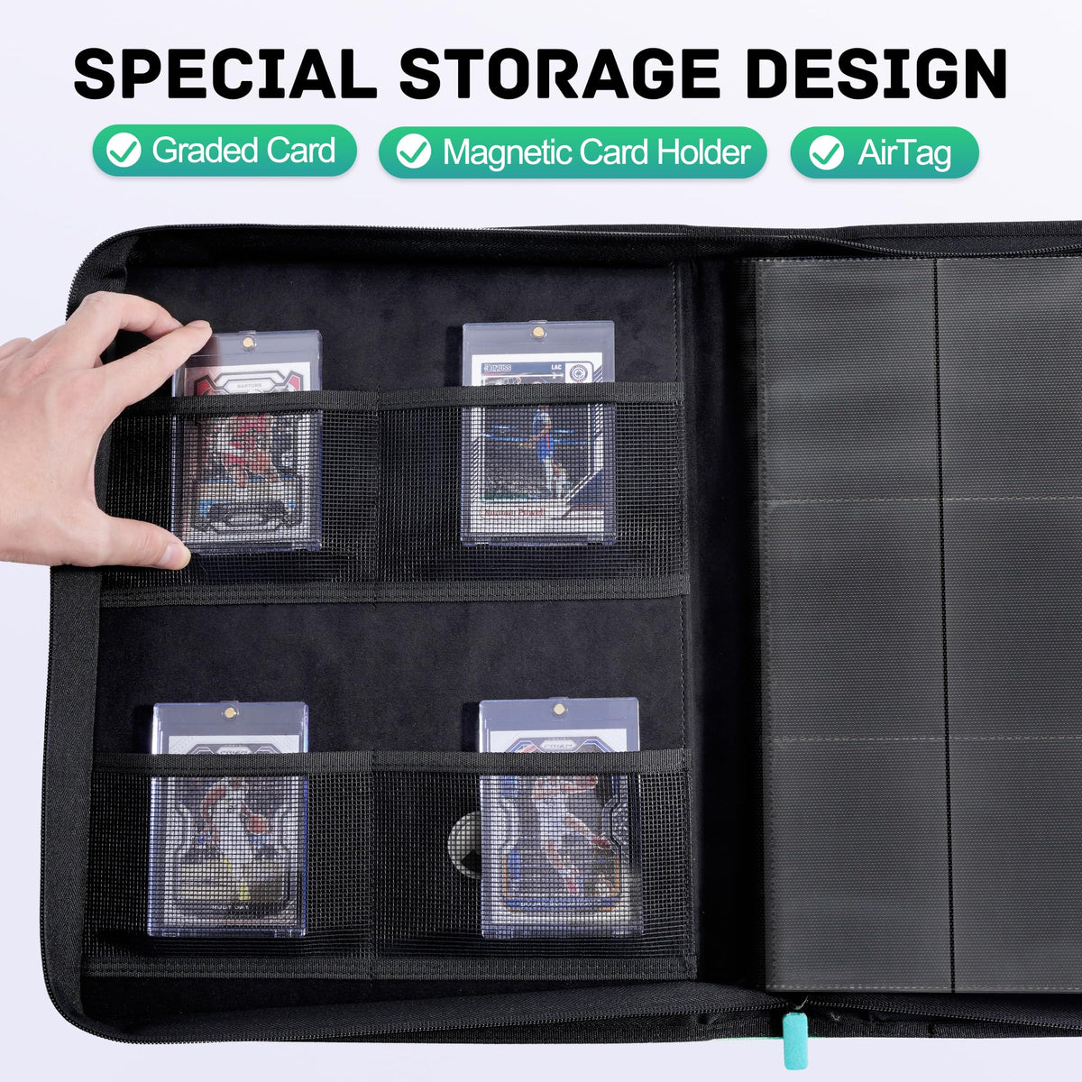 ZLCA Top Loader Binder built-in storage space keeps valuables organized during events.