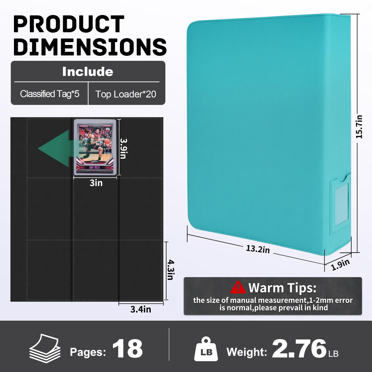 ZLCA Top Loader Binder fits 3x4 loaders and common card types securely.