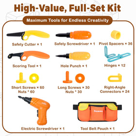 ZLemma 258-piece screws, nuts, and connectors enabling movable cardboard models.