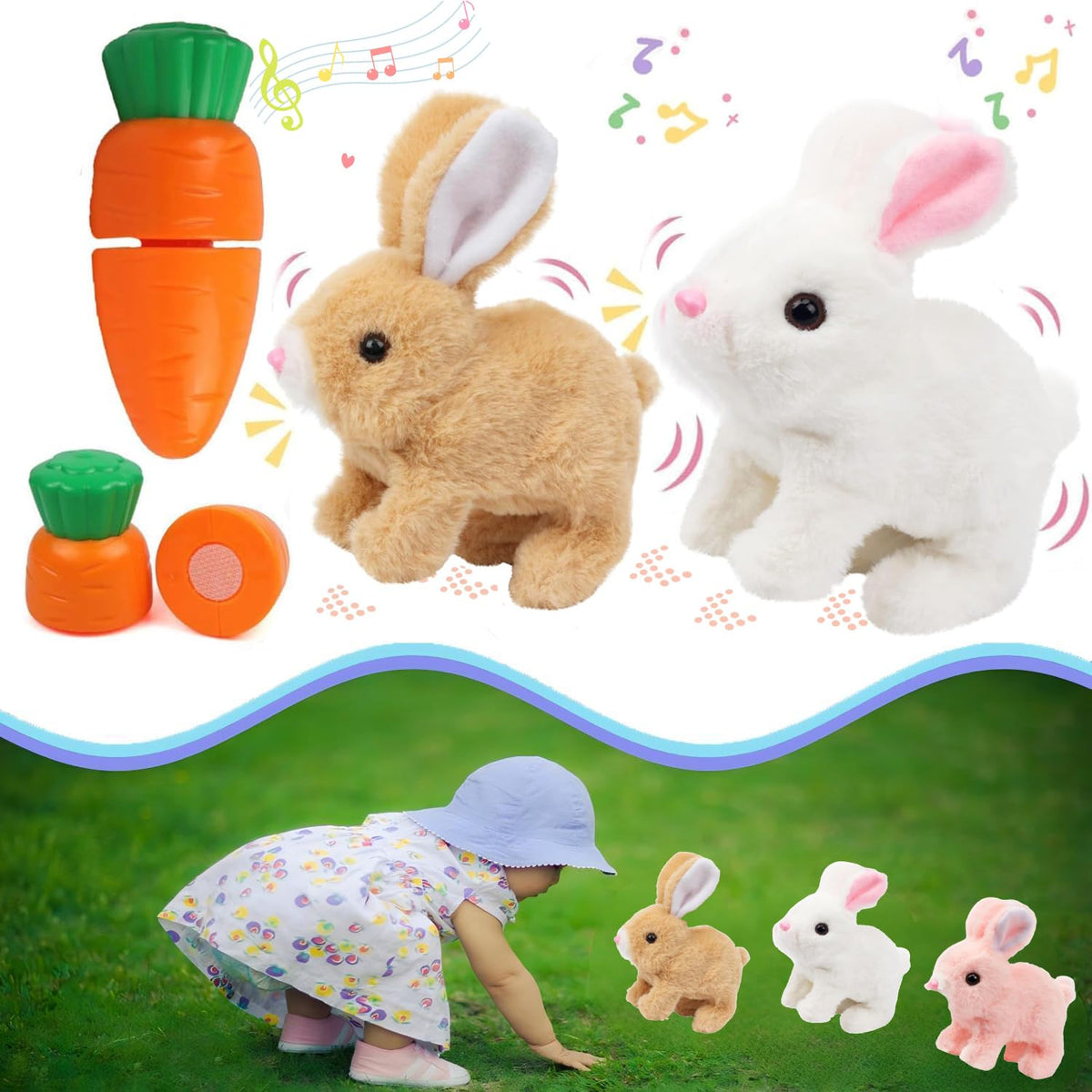 Zloeoa Bunny plush face with lifelike eyes for comforting imaginative play.